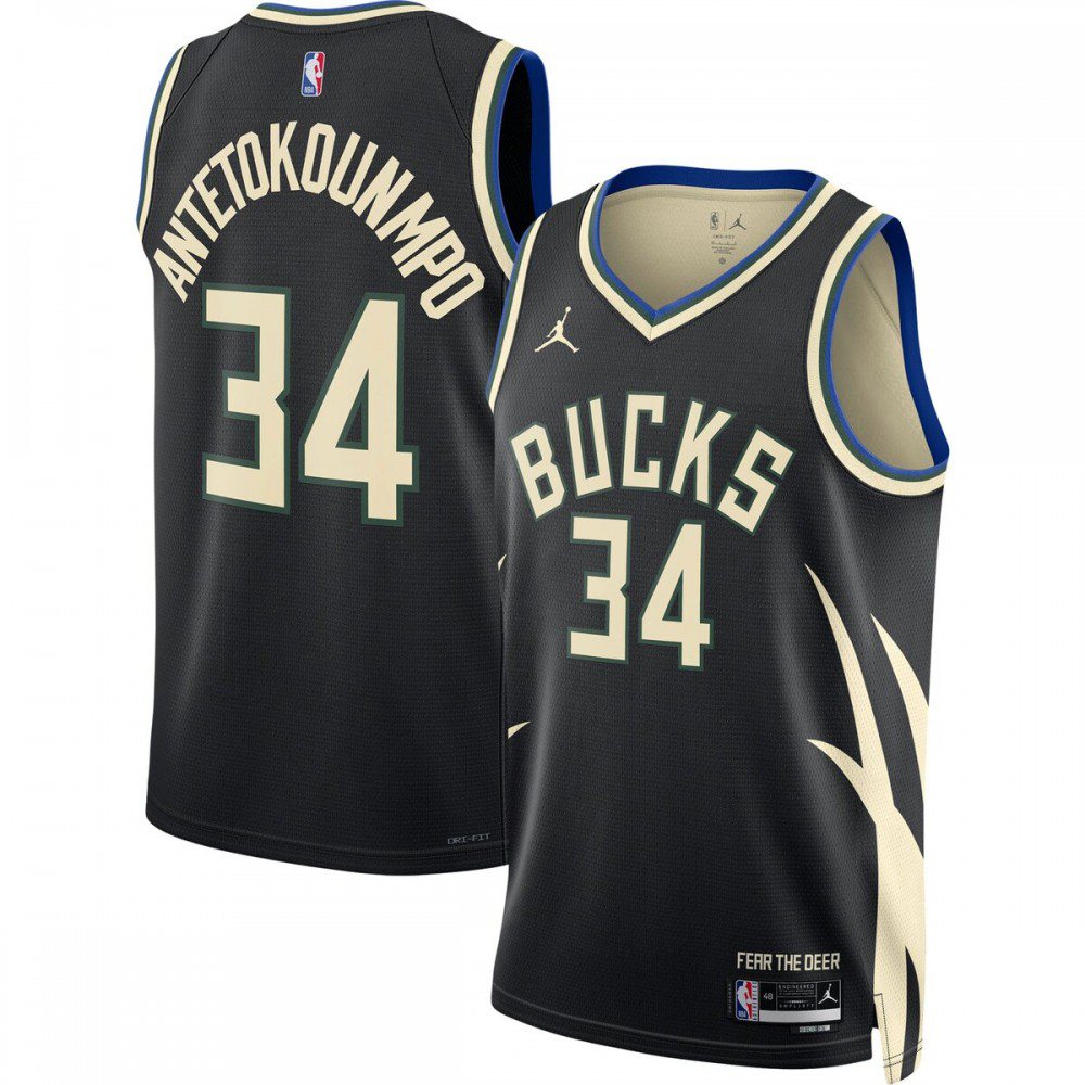 Giannis Antetokounmpo Milwaukee Bucks Jordan Brand 2022/23 Statement Edition Swingman Jersey - Black-Pro Kit Vault | Brand New 26/27 Sports Jerseys